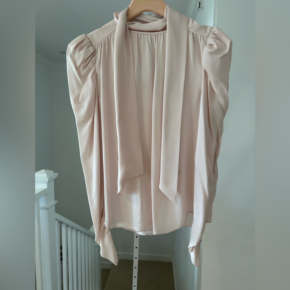 NEW Joie Tie Bow Long Puffed Sleeve Silk Blouse Medium $278 Retail - Picture 8 of 11